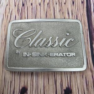Vintage Classic In-Sink-Erator Belt Buckle SpecCast Rockford IL Metal Retro USA